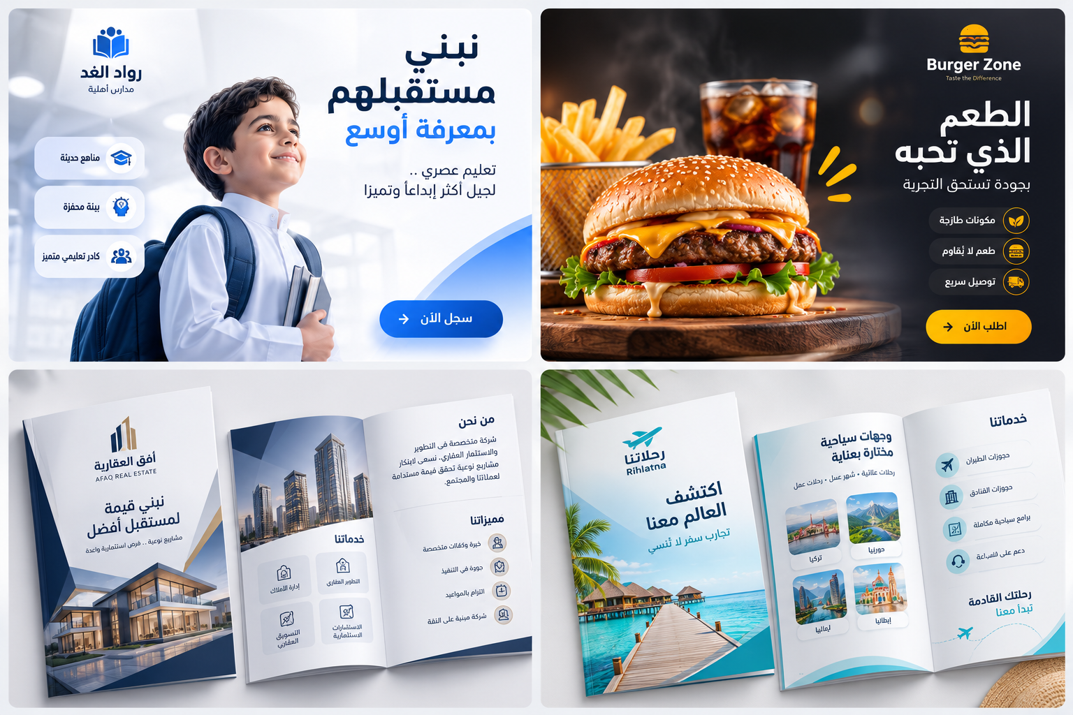 أمثلة لإعلانات وبروشورات في مجالات مختلفة